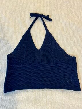 Italian (Firenze, Florence) Navy Knit Halter Crop Top-